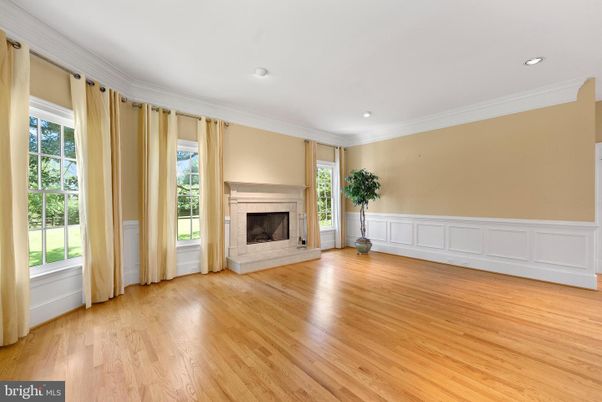 Empty room, Fireplace, Interior, Recessed Lighting, Wood Texture Flooring