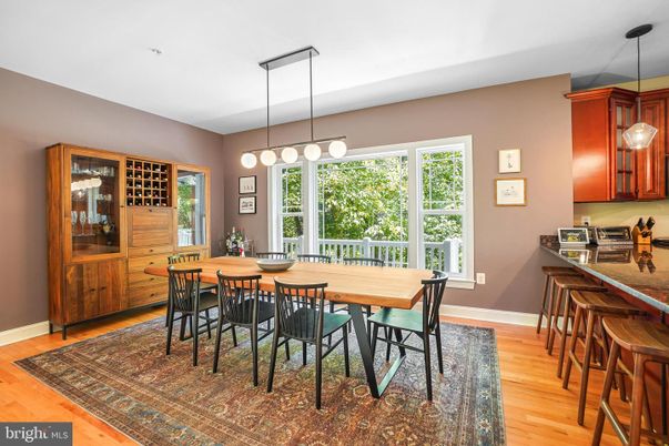 Dining room, Interior, Pendant Lights, Wood Texture Flooring