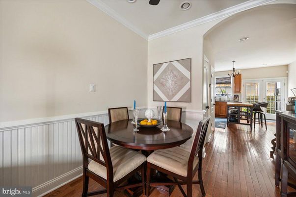 Dining room, Interior, Recessed Lighting, Wood Texture Flooring