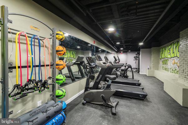 Fitness Equipment, Gym, Interior, Recessed Lighting, Stone Walls