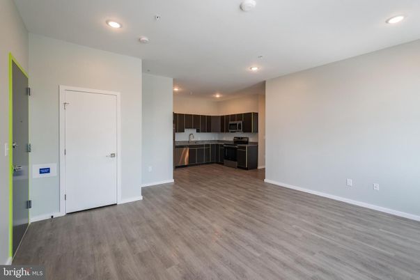 Empty room, Interior, Kitchen, Recessed Lighting, Wood Texture Flooring