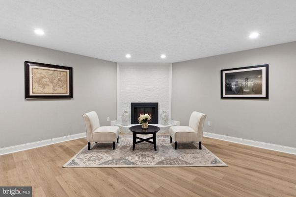 Fireplace, Interior, Recessed Lighting, Wood Texture Flooring