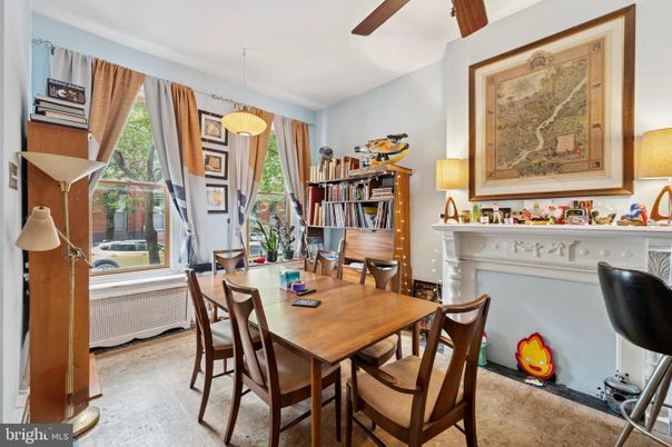 Dining room, Fireplace, Interior, Pendant Lights