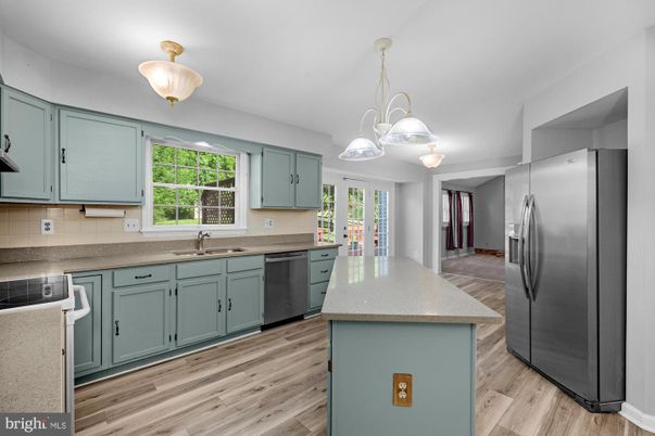 Interior, Kitchen, Pendant Lights, Stainless Steel Appliances, Wood Texture Flooring