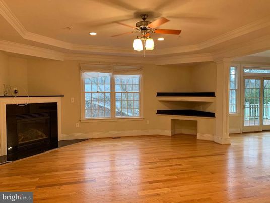 Empty room, Fireplace, Interior, Recessed Lighting, Wood Texture Flooring