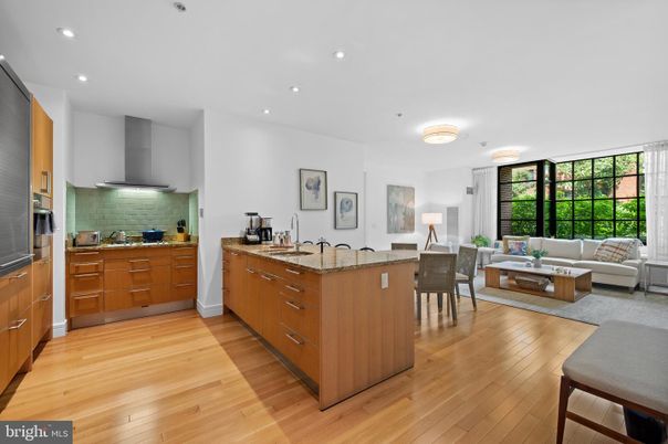 Interior, Kitchen, Living room, Recessed Lighting, Tile Countertops, Wood Texture Flooring