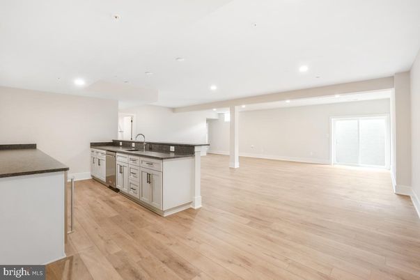 Empty room, Interior, Kitchen, Recessed Lighting, Wood Texture Flooring