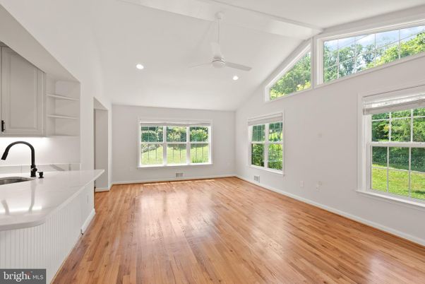 Empty room, Interior, Kitchen, Recessed Lighting, Wood Texture Flooring