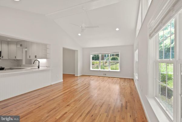 Empty room, Interior, Kitchen, Recessed Lighting, Wood Texture Flooring