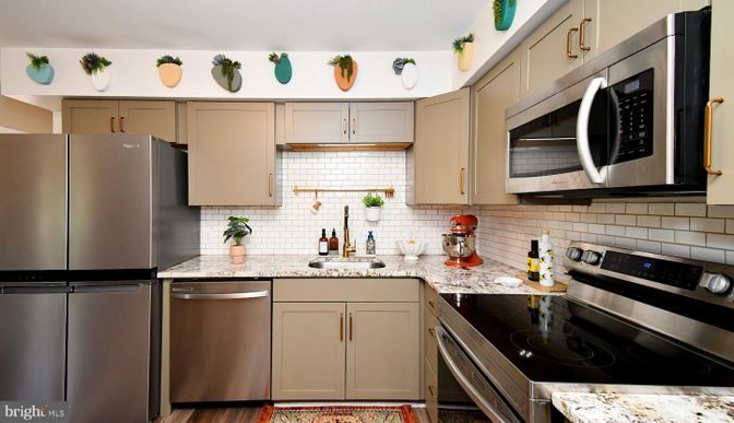 Interior, Kitchen, Stainless Steel Appliances, Wood Texture Flooring