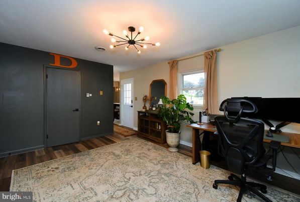 Home Office, Interior, Pendant Lights, Wood Texture Flooring