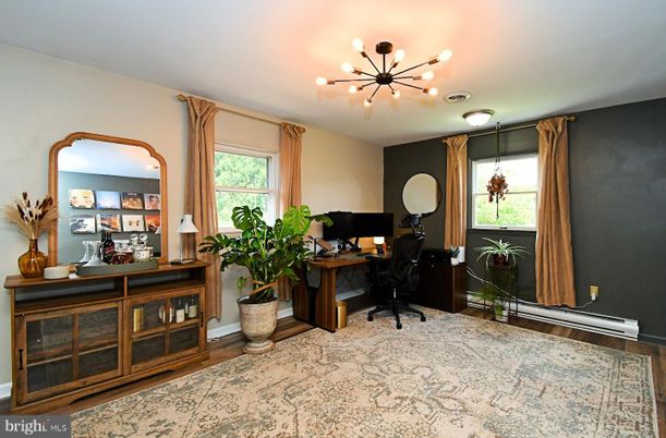 Home Office, Interior, Pendant Lights, Wood Texture Flooring