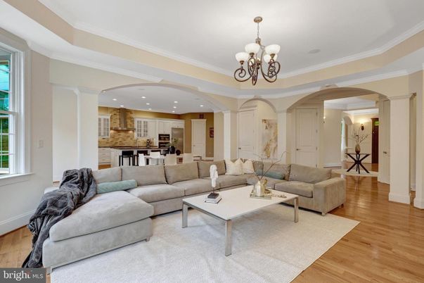 Chandelier, Interior, Kitchen, Living room, Recessed Lighting, Wood Texture Flooring