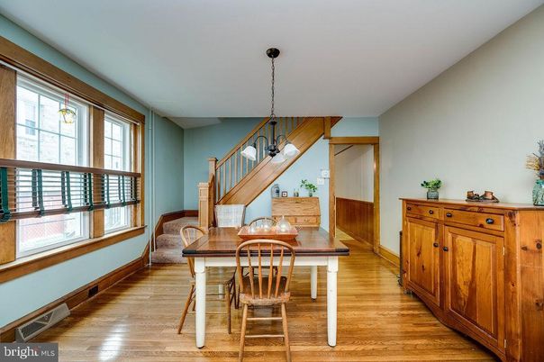 Dining room, Interior, Pendant Lights, Wood Texture Flooring