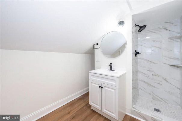 Bathroom, Interior, Marble Walls, Wood Texture Flooring