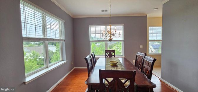 Dining room, Interior, Pendant Lights, Wood Texture Flooring
