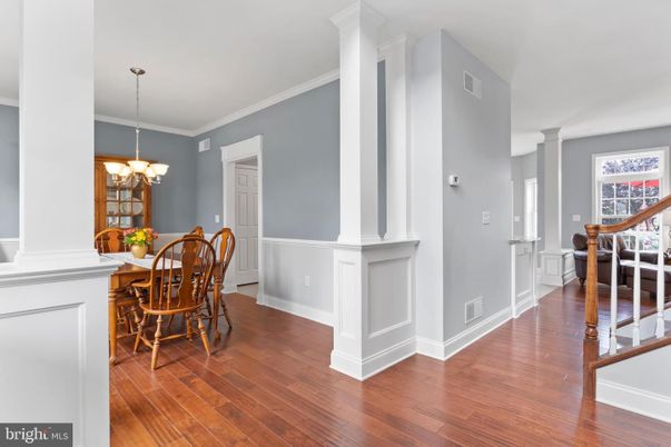 Chandelier, Dining room, Interior, Wood Texture Flooring