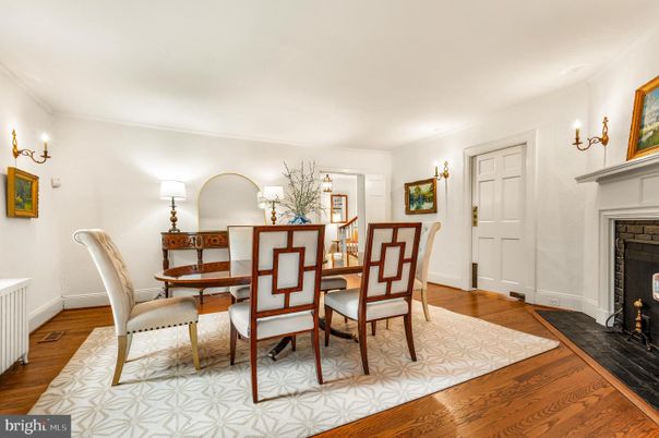 Dining room, Fireplace, Interior, Wood Texture Flooring