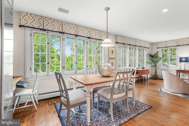Dining room, Interior, Pendant Lights, Recessed Lighting, Wood Texture Flooring