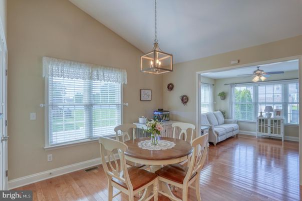 Dining room, Interior, Pendant Lights, Wood Texture Flooring