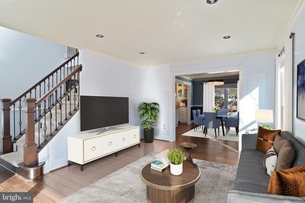 Dining room, Interior, Living room, Recessed Lighting, Wood Texture Flooring