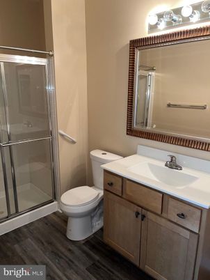 Bathroom, Glass Shower, Interior, Wood Texture Flooring