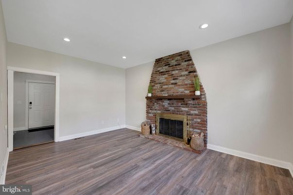 Empty room, Fireplace, Interior, Recessed Lighting, Wood Texture Flooring