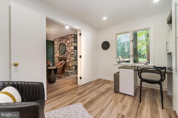 Interior, Recessed Lighting, Stone Walls, Wood Texture Flooring