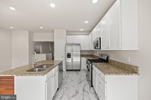 Interior, Kitchen, Marble, Recessed Lighting, Stainless Steel Appliances