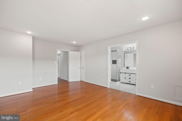 Bathroom, Empty room, Interior, Marble, Recessed Lighting, Wood Texture Flooring