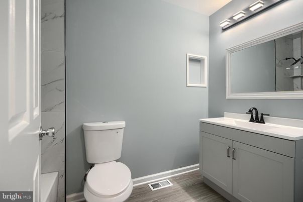 Bathroom, Interior, Marble Walls, Wood Texture Flooring