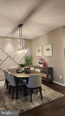Dining room, Interior, Pendant Lights, Recessed Lighting, Wood Texture Flooring