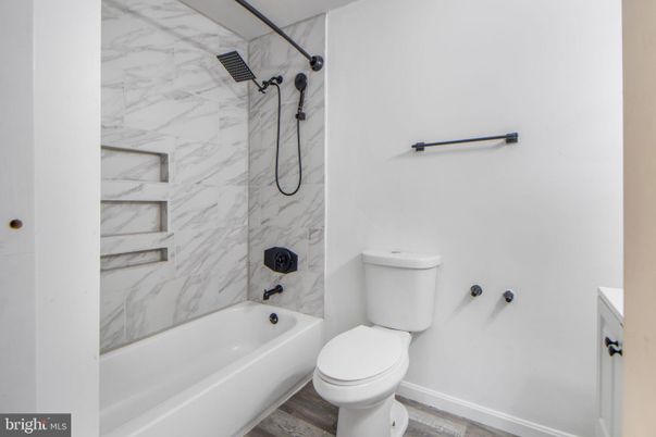 Bathroom, Interior, Marble Walls, Wood Texture Flooring