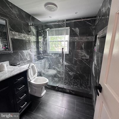 Bathroom, Glass Shower, Interior, Marble Walls, Recessed Lighting
