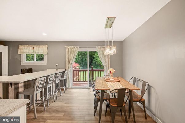 Dining room, Interior, Pendant Lights, Recessed Lighting, Wood Texture Flooring
