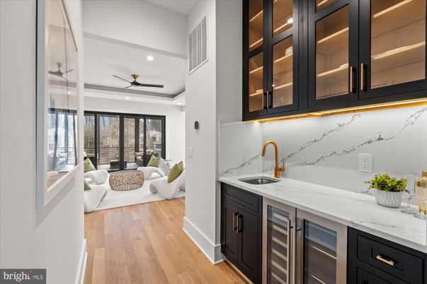 Interior, Living room, Marble Walls, Recessed Lighting, Wood Texture Flooring