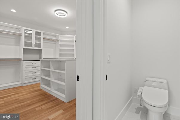 Bathroom, Interior, Recessed Lighting, Walk-in Closets, Wood Texture Flooring