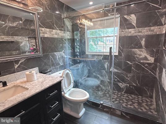 Bathroom, Glass Shower, Interior, Marble Walls, Recessed Lighting