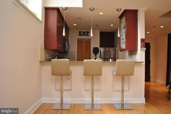 Interior, Kitchen, Pendant Lights, Recessed Lighting, Wood Texture Flooring