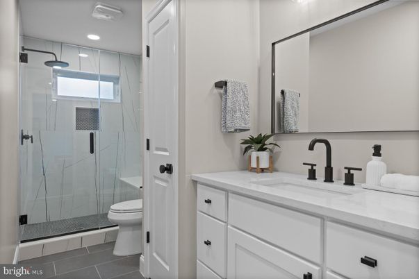Bathroom, Dual Sink Vanities, Glass Shower, Interior, Recessed Lighting