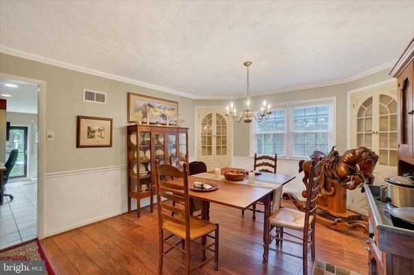 Chandelier, Dining room, Interior, Wood Texture Flooring