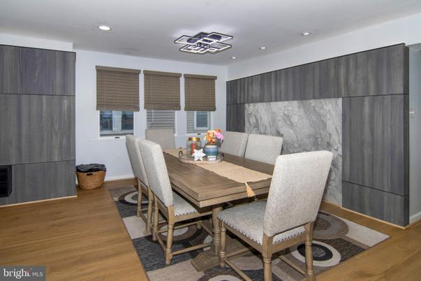 Dining room, Interior, Recessed Lighting, Wood Texture Flooring
