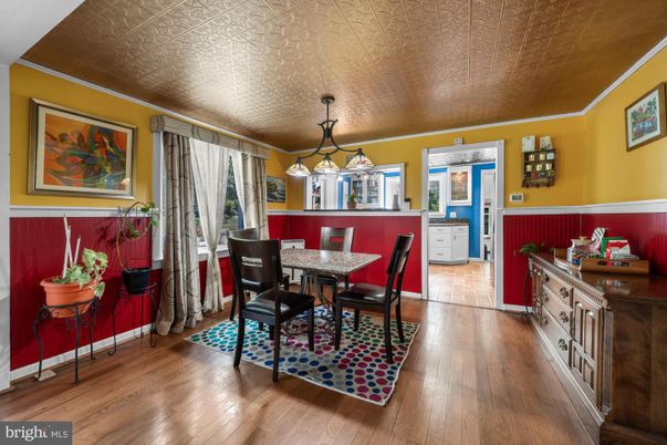 Dining room, Interior, Pendant Lights, Wood Texture Flooring