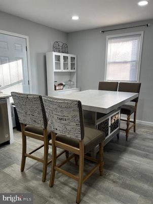 Dining room, Interior, Recessed Lighting, Wood Texture Flooring