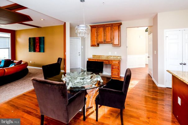 Dining room, Interior, Living room, Pendant Lights, Recessed Lighting, Wood Texture Flooring