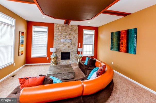 Fireplace, Interior, Living room, Recessed Lighting, Stone Walls