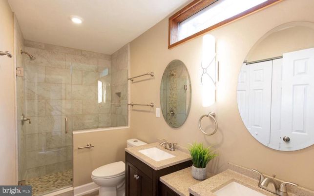 Bathroom, Dual Sink Vanities, Glass Shower, Interior, Recessed Lighting