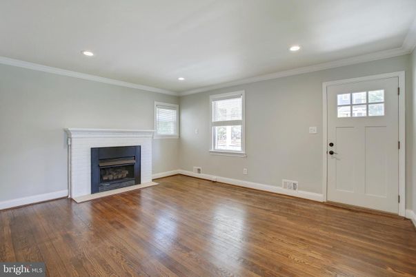 Empty room, Fireplace, Interior, Recessed Lighting, Wood Texture Flooring