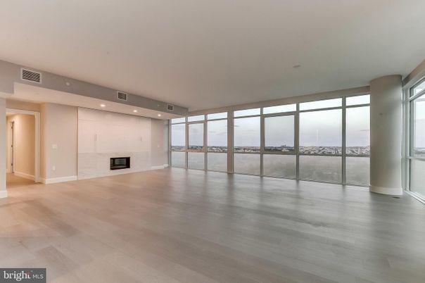 Empty room, Fireplace, Interior, Recessed Lighting, Wood Texture Flooring