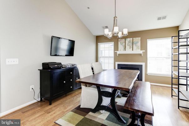 Chandelier, Dining room, Fireplace, Interior, Wood Texture Flooring